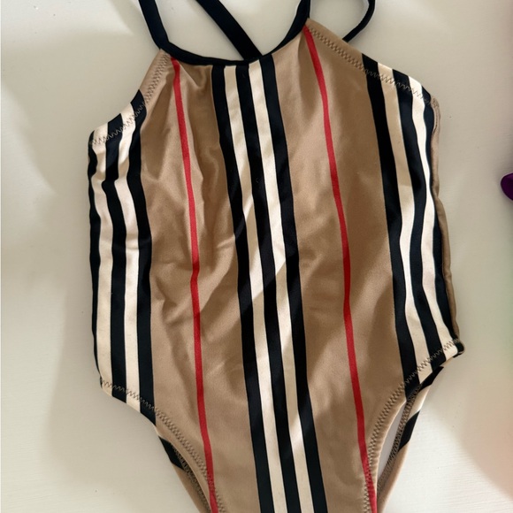 Burberry Other - Burberry Tan and Black Striped Kids Swim One Piece